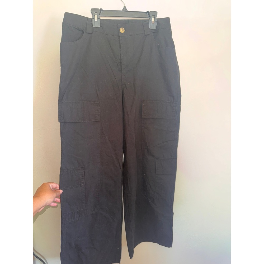 Know One Cares Black Cargo Pants Wide Leg Utility Streetwear NWOT Cotton Women L